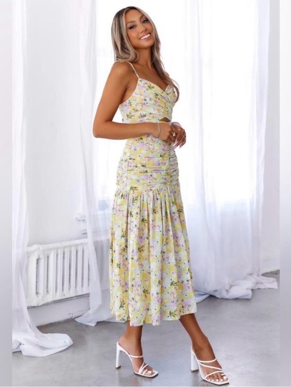 Hello Molly Yellow Floral Midi Dress